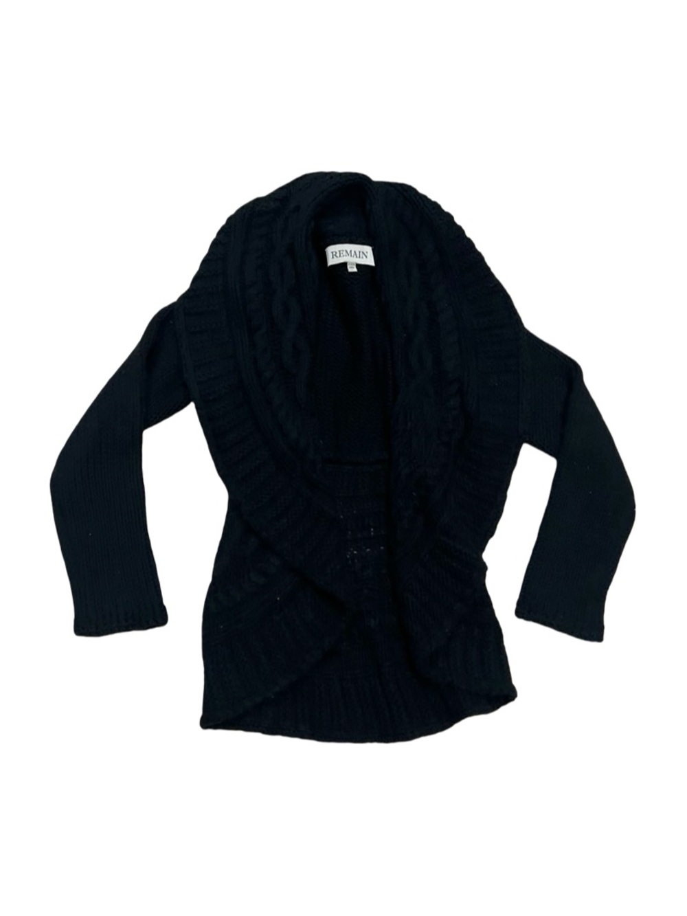 Remain Black Cable-Knit Open-Front Shawl Collar Cardigan